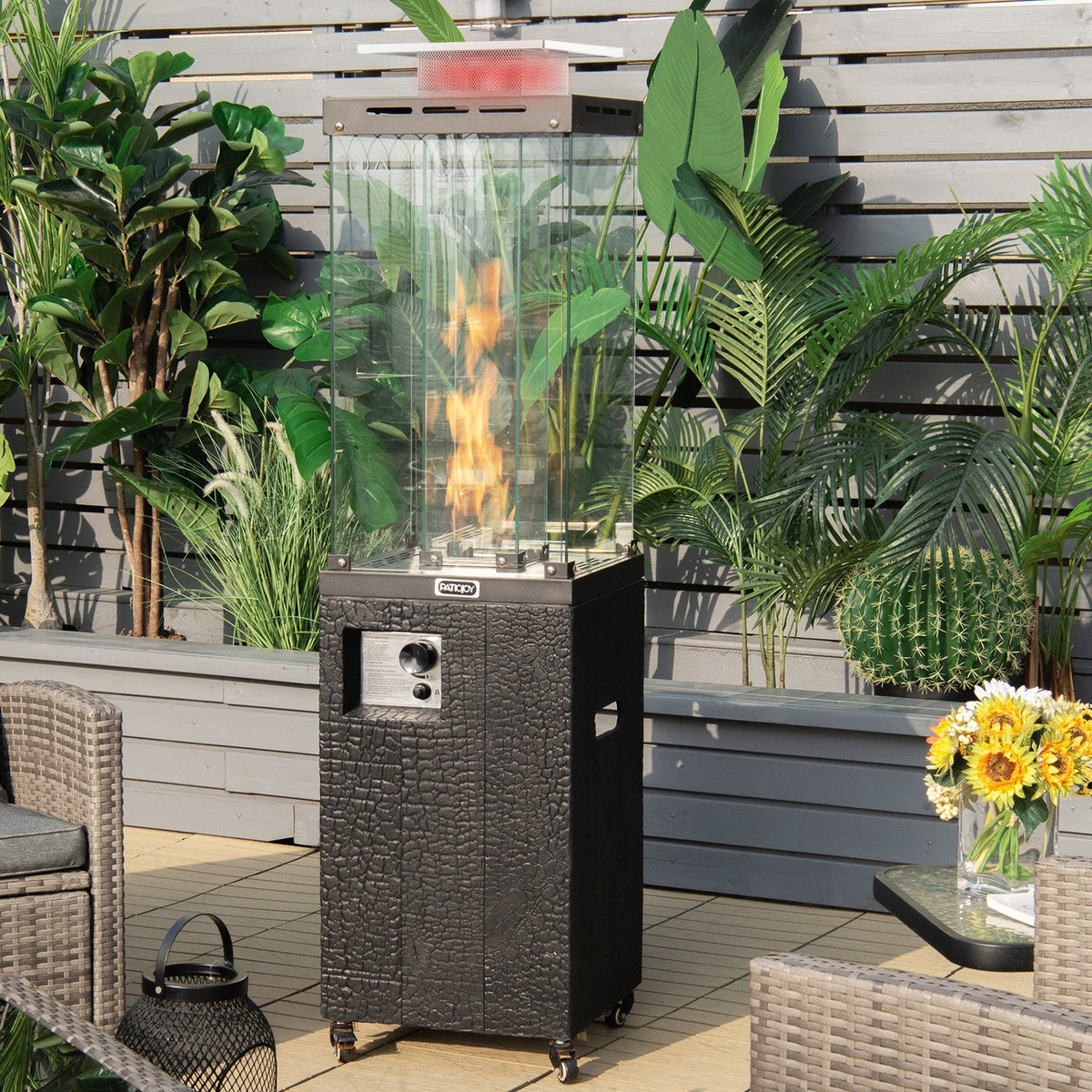 41,000 BTU Outdoor Propane Patio Heater – Glass Flame Display & Portable Design