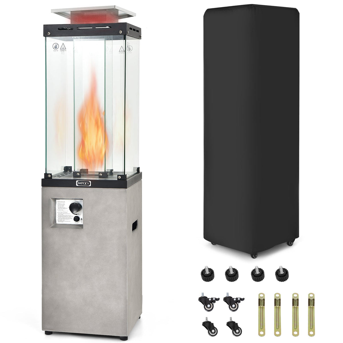 41,000 BTU Outdoor Propane Patio Heater – Glass Flame Display & Portable Design