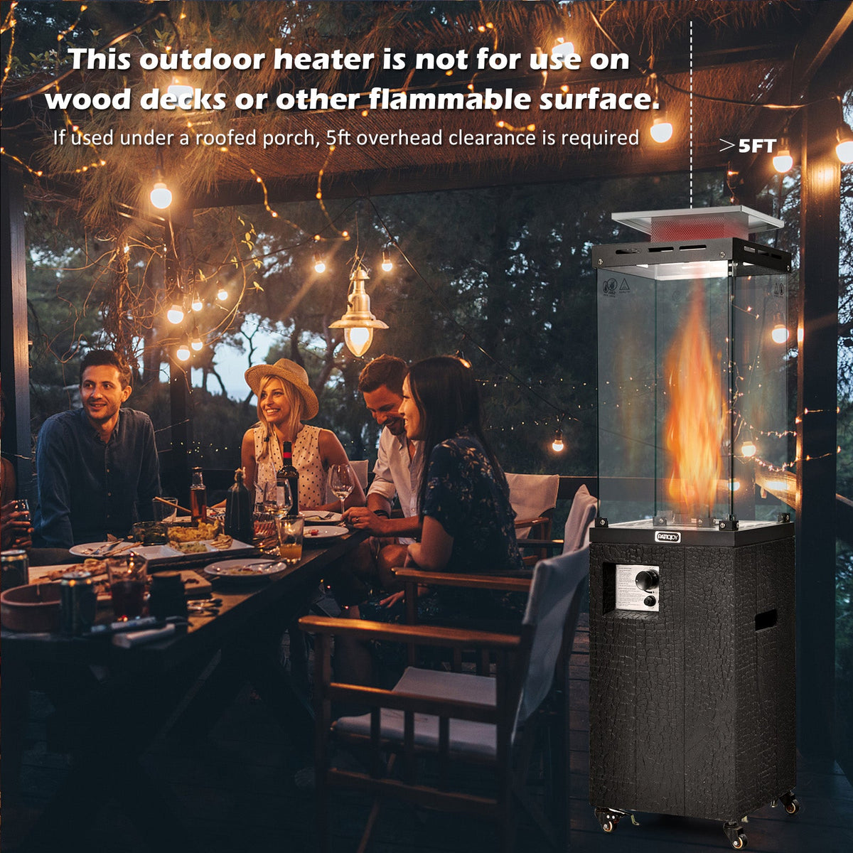 41,000 BTU Outdoor Propane Patio Heater – Glass Flame Display & Portable Design