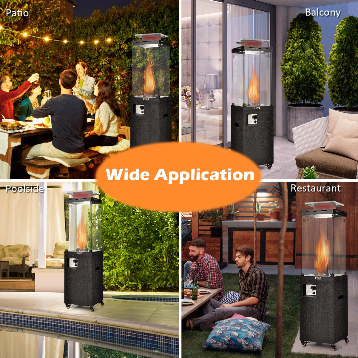 41,000 BTU Outdoor Propane Patio Heater – Glass Flame Display & Portable Design