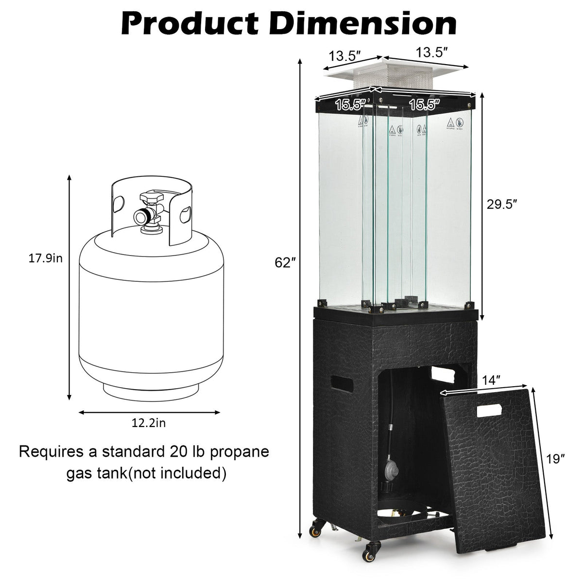 41,000 BTU Outdoor Propane Patio Heater – Glass Flame Display & Portable Design