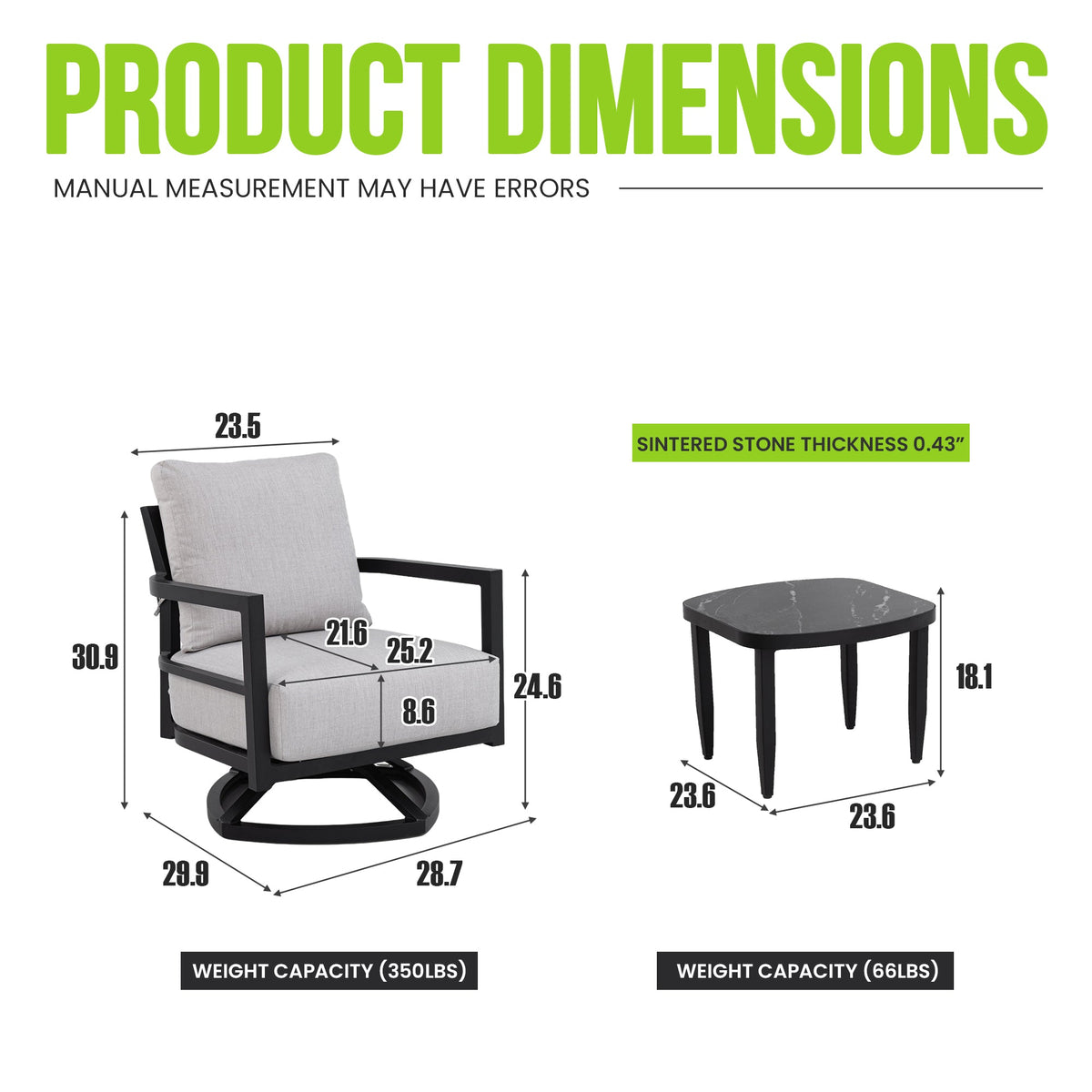 Outdoor Aluminum Swivel Chat Set with Sintered Stone Table & Sunbrella Cushions