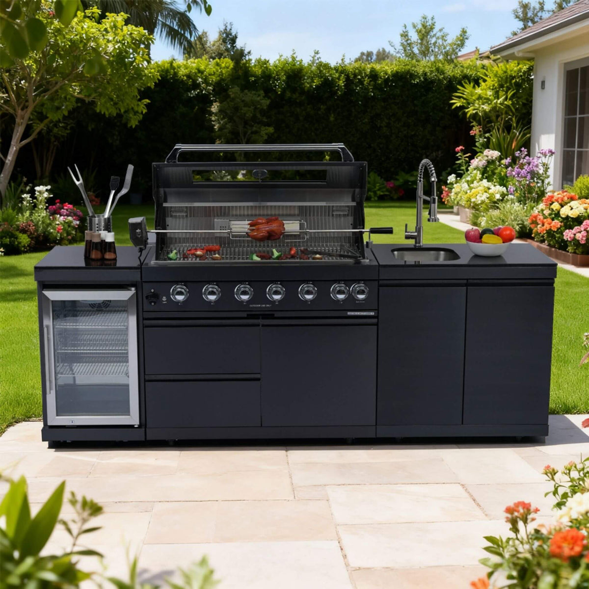 Castelle Flame Belmont 43-Inch 6-Burner Stainless Steel Outdoor BBQ Kitchen Grill Island