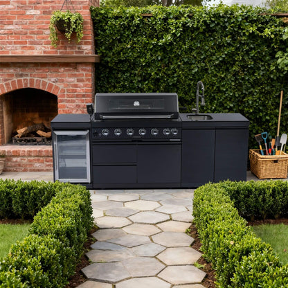 Castelle Flame Belmont 43-Inch 6-Burner Stainless Steel Outdoor BBQ Kitchen Grill Island