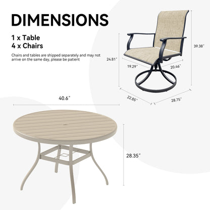 Round Outdoor Dining Set — 360° Swivel Chairs, Umbrella Hole & Rust‑Resistant Frame