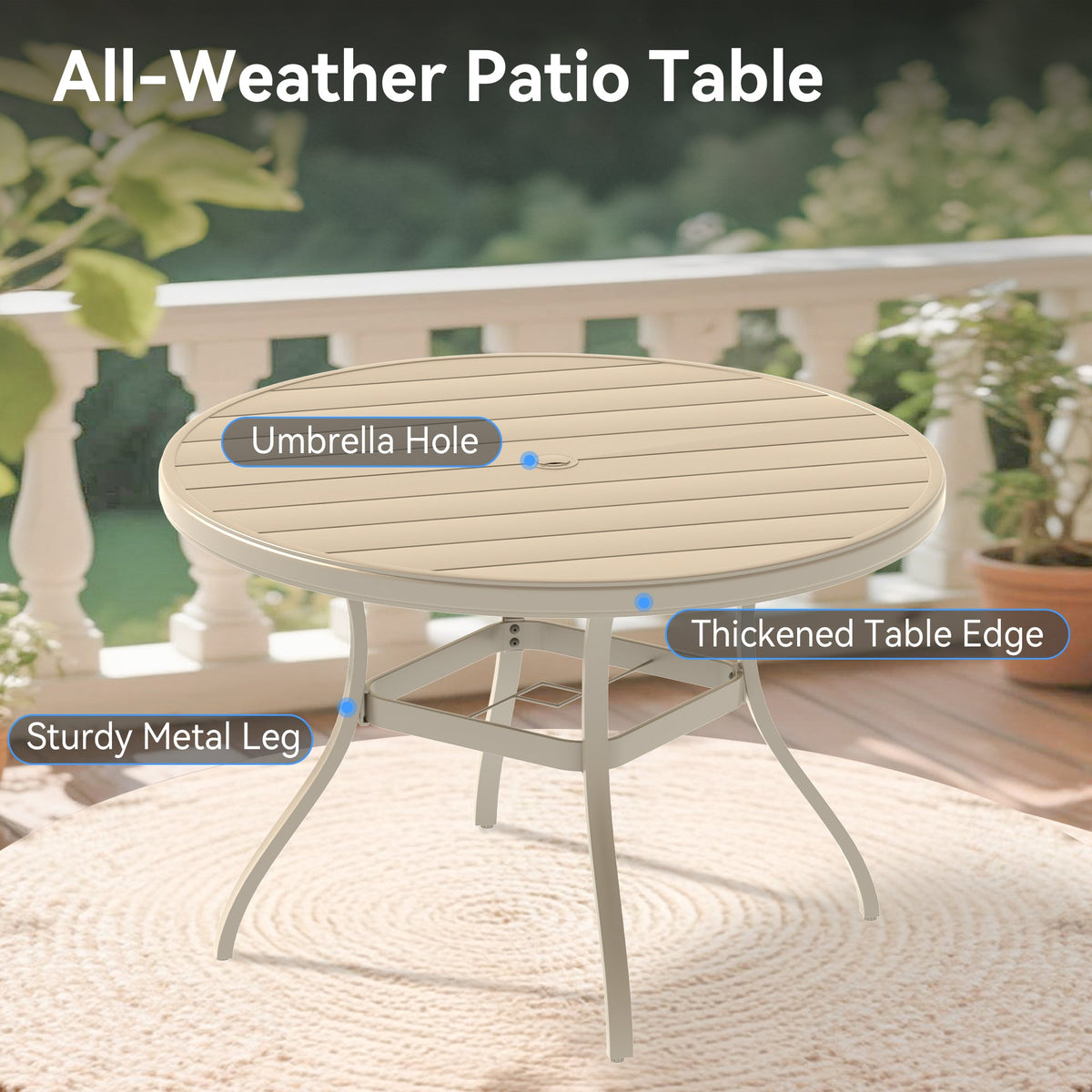 Round Outdoor Dining Set — 360° Swivel Chairs, Umbrella Hole & Rust‑Resistant Frame