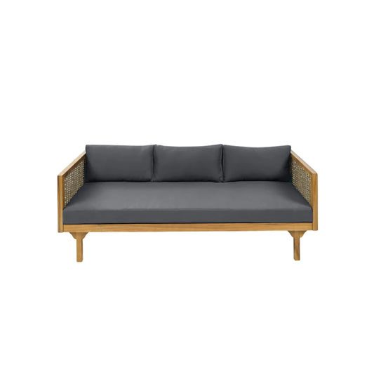 Claremont 3‑Seater Acacia Wood Outdoor Daybed with Rattan Armrests & Water‑Resistant Cushions