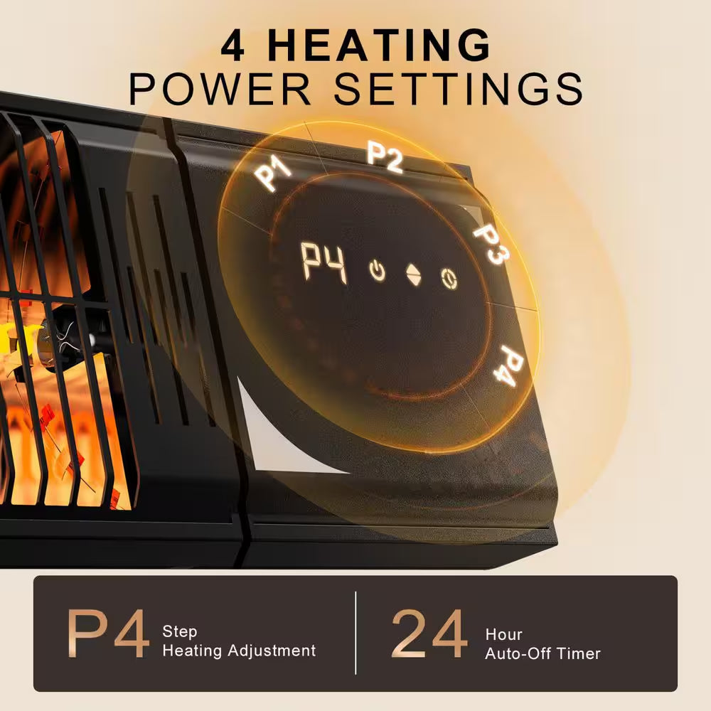 1500 Watt Indoor Outdoor Black Metal Electric Infrared Heater with 4 Heat Levels, Timer, Touch Controls, 1-Piece