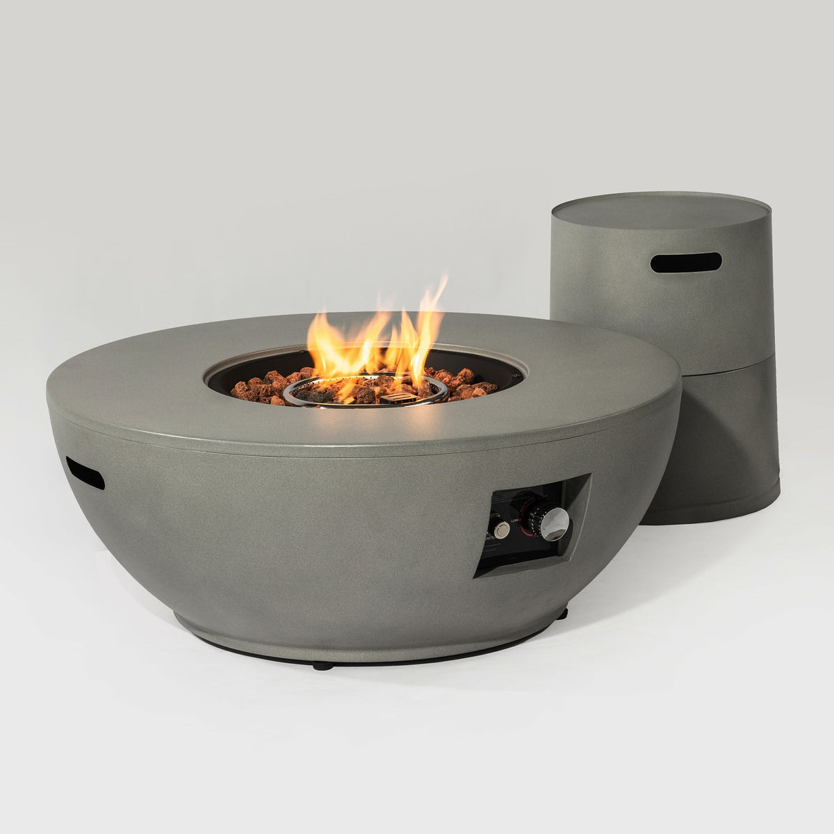 36" Round Steel Propane Fire Pit Table – 50,000 BTU Concrete Finish