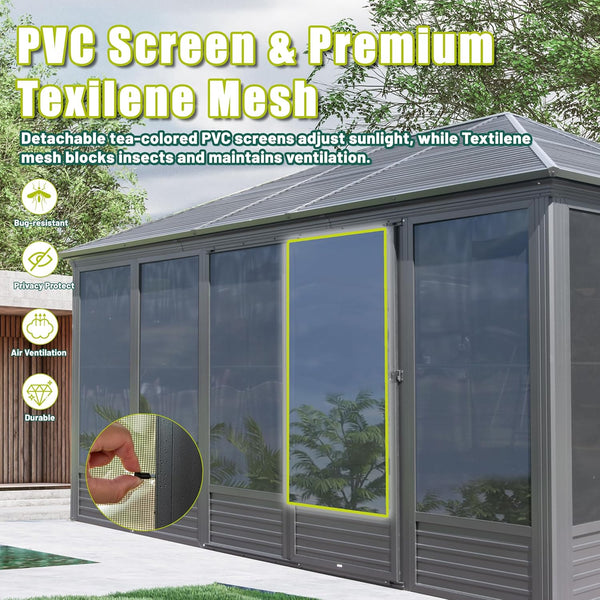 11.2' × 14.6'  Aluminum Hardtop Gazebo – Galvanized Steel Roof with Movable PVC Screen Walls
