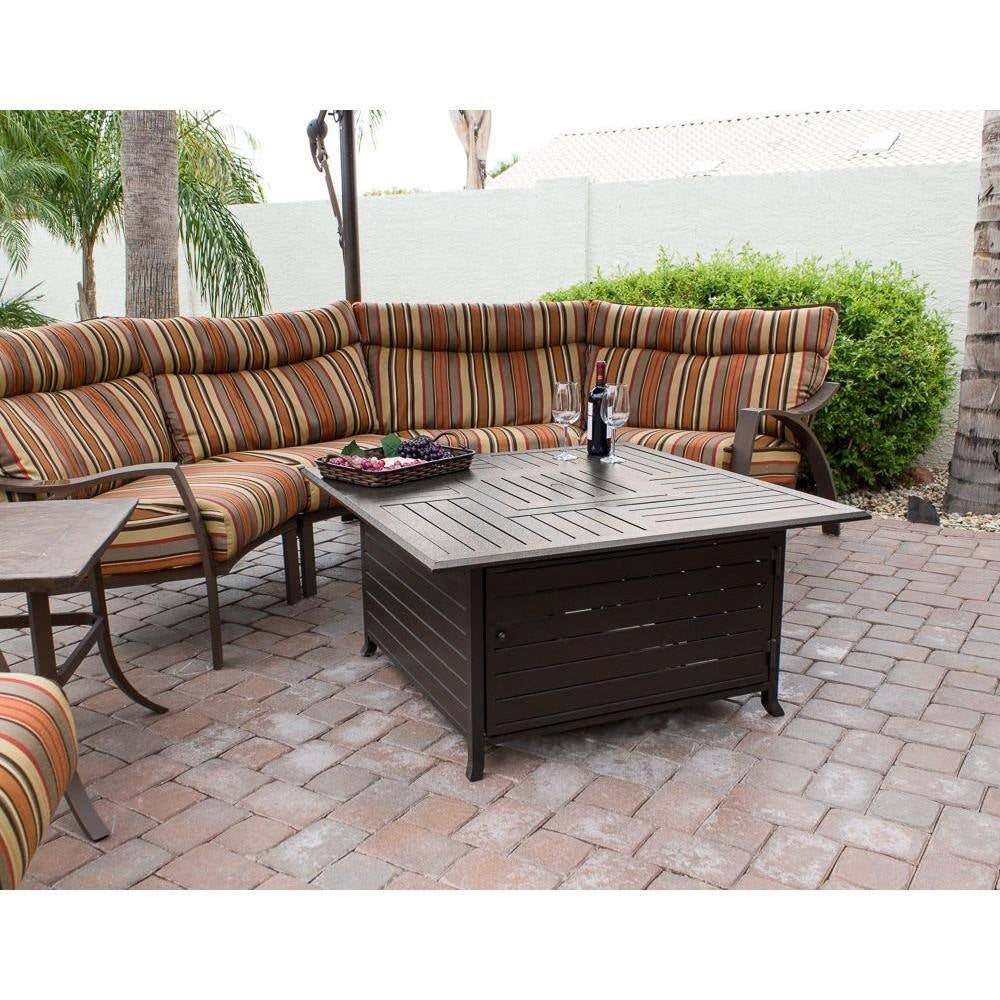 45 In. Square Slatted Aluminum Firepit in Bronze