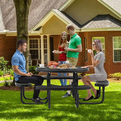 Outdoor Round Picnic Table Set for 8 — 45" Thermoplastic‑Coated Metal Table & Benches