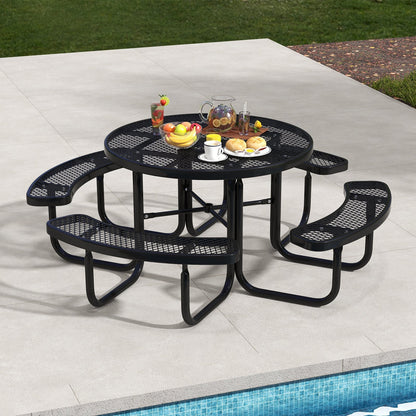 Outdoor Round Picnic Table Set for 8 — 45" Thermoplastic‑Coated Metal Table & Benches