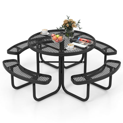 Outdoor Round Picnic Table Set for 8 — 45" Thermoplastic‑Coated Metal Table & Benches