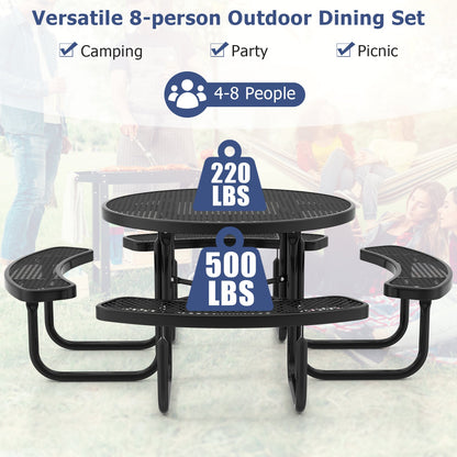 Outdoor Round Picnic Table Set for 8 — 45" Thermoplastic‑Coated Metal Table & Benches