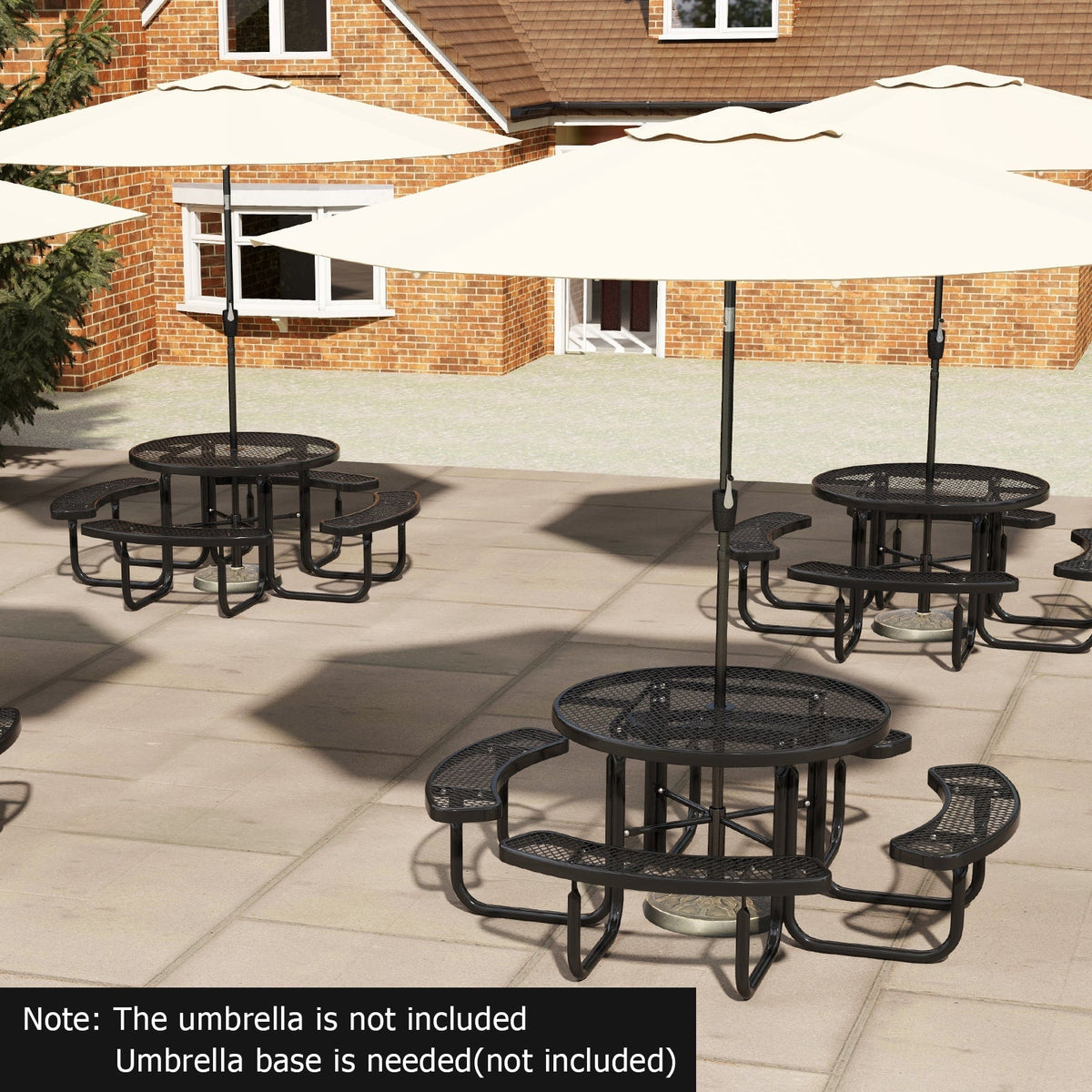 Outdoor Round Picnic Table Set for 8 — 45" Thermoplastic‑Coated Metal Table & Benches