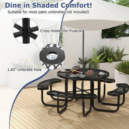 Outdoor Round Picnic Table Set for 8 — 45" Thermoplastic‑Coated Metal Table & Benches