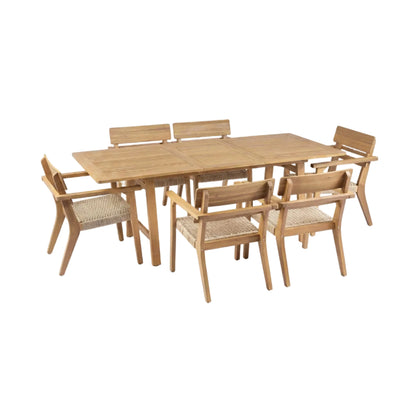 Extendable Acacia Wood Outdoor Dining Set with Wicker Chairs 7-Piece
