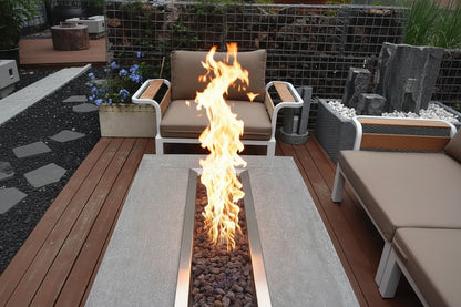 Hampton Fire Table Outdoor Fire Pit 56" X 32" Cast Concrete Firepit Includes Lava Rocks 45,000 Btus Outdoor Fireplace for Patio Furniture Set, Deck, Porch, Outdoor Heater - Liquid Propane