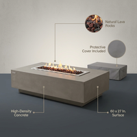 Granville Outdoor Fire Pit 60 In. X 27 In. Rectangular Concrete Propane Fire Table with Lava Rocks and Cover — Lifestyle
