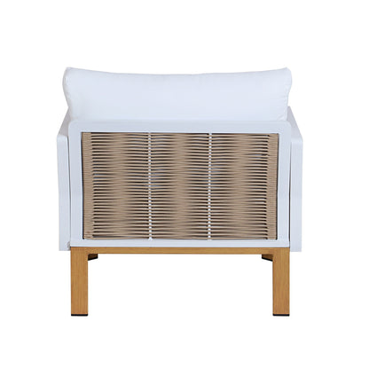 Vine 4‑Piece Outdoor Conversation Set with Convertible Sectionals & Marble‑Design Table – White