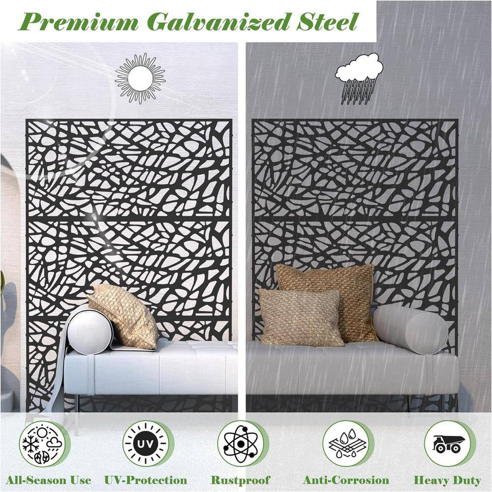 4.03 Ft. X 5.9 Ft. Outdoor and Indoor Freestanding Steel Squared Flat Privacy Screen, Fence Panels in Black