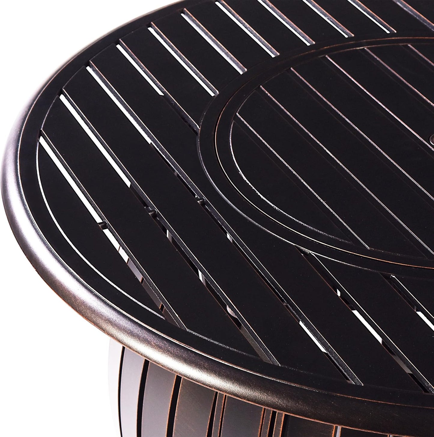 Aluminum 57,0000 BTU 44 In. round Propane Black Fire Pit Table with Fire Beads, Lid, Propane Tank Cover and Table Fabric Covers in Copper Finish