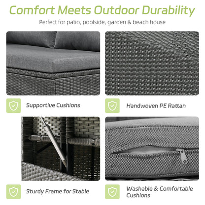 5-Piece L-Shaped Outdoor Rattan Sectional Sofa Set with Dining Table | Grey PE Wicker Patio Furniture