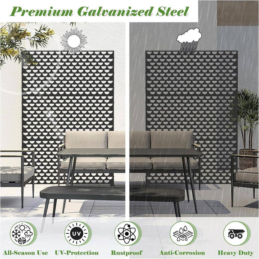 70.75 In. Galvanized Metal Outdoor Privacy Screens Garden Outdoor Fence Spring in Black