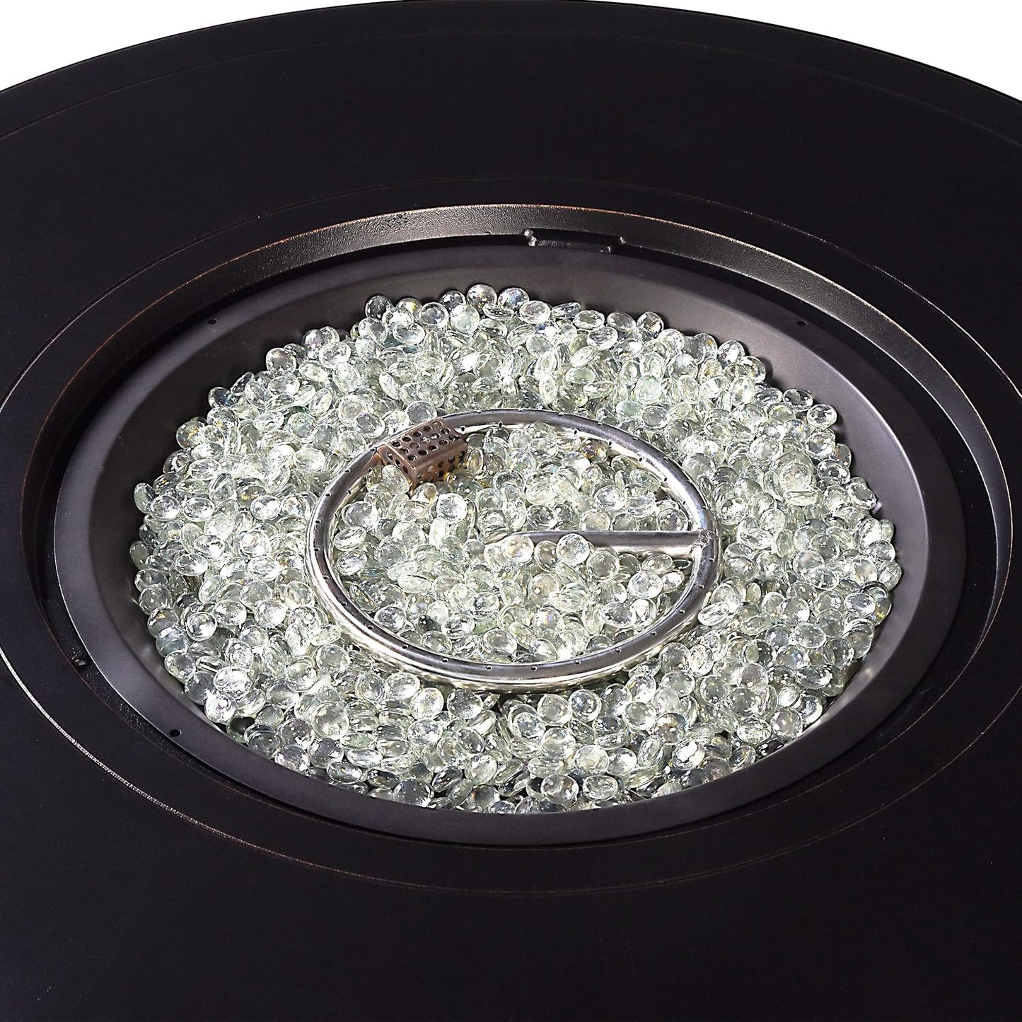 round 44 In. X 44 In. Aluminum Propane Fire Pit Table with Glass Beads, Two Covers, Lid, 57,000 Btus in Copper Finish