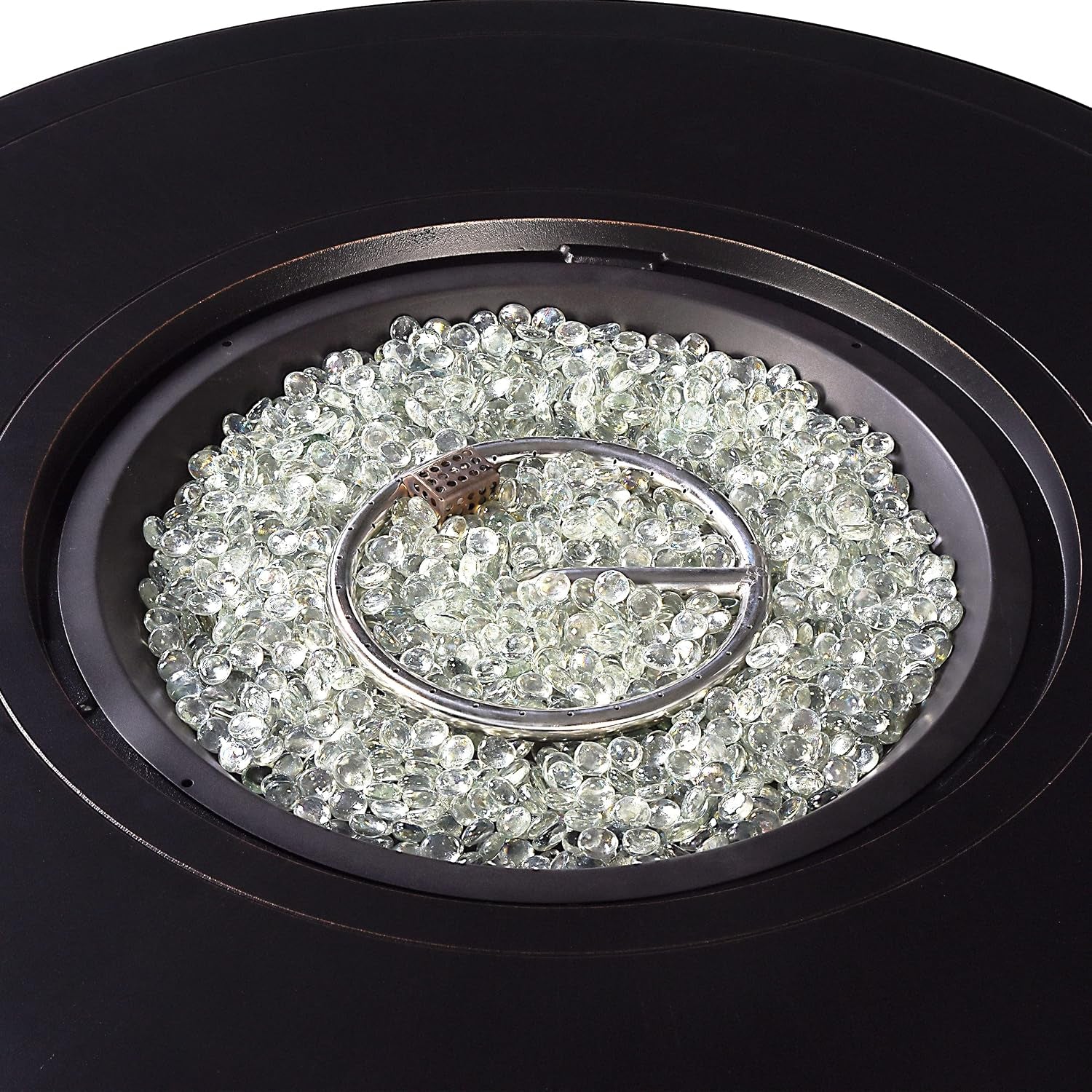 round 44 In. X 44 In. Aluminum Propane Fire Pit Table with Glass Beads, Two Covers, Lid, 57,000 Btus in Copper Finish