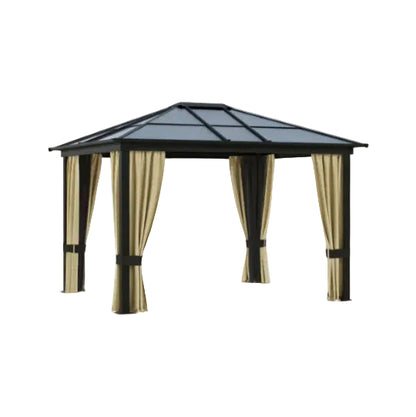 Hardtop Patio Pergola Gazebo | Aluminum Frame, Polycarbonate Roof & Removable Netting