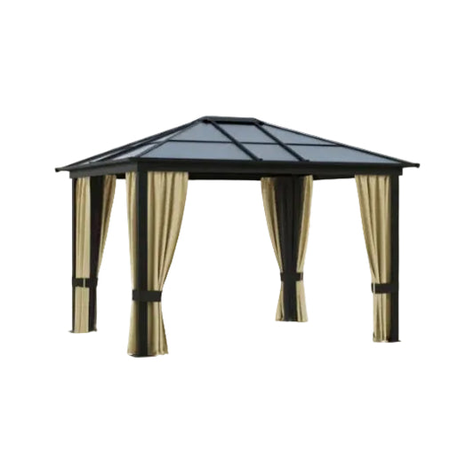 Hardtop Patio Pergola Gazebo | Aluminum Frame, Polycarbonate Roof & Removable Netting