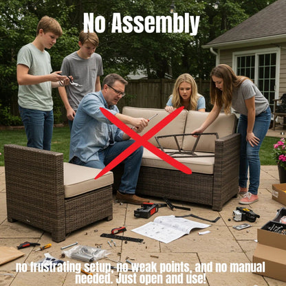 Patio Loveseat Group with Cushions – Weather‑Resistant HDPE Wicker & Rustproof Aluminum
