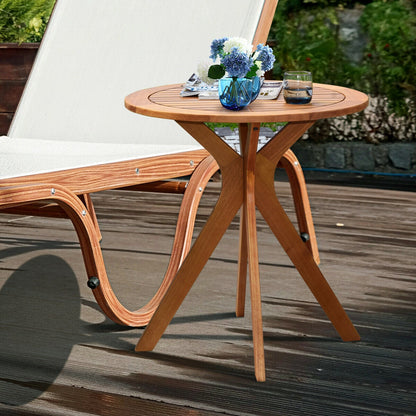 27" Outdoor Round Solid Eucalyptus Wood Bistro Table – Rustic Teak Finish, Water‑Resistant Design