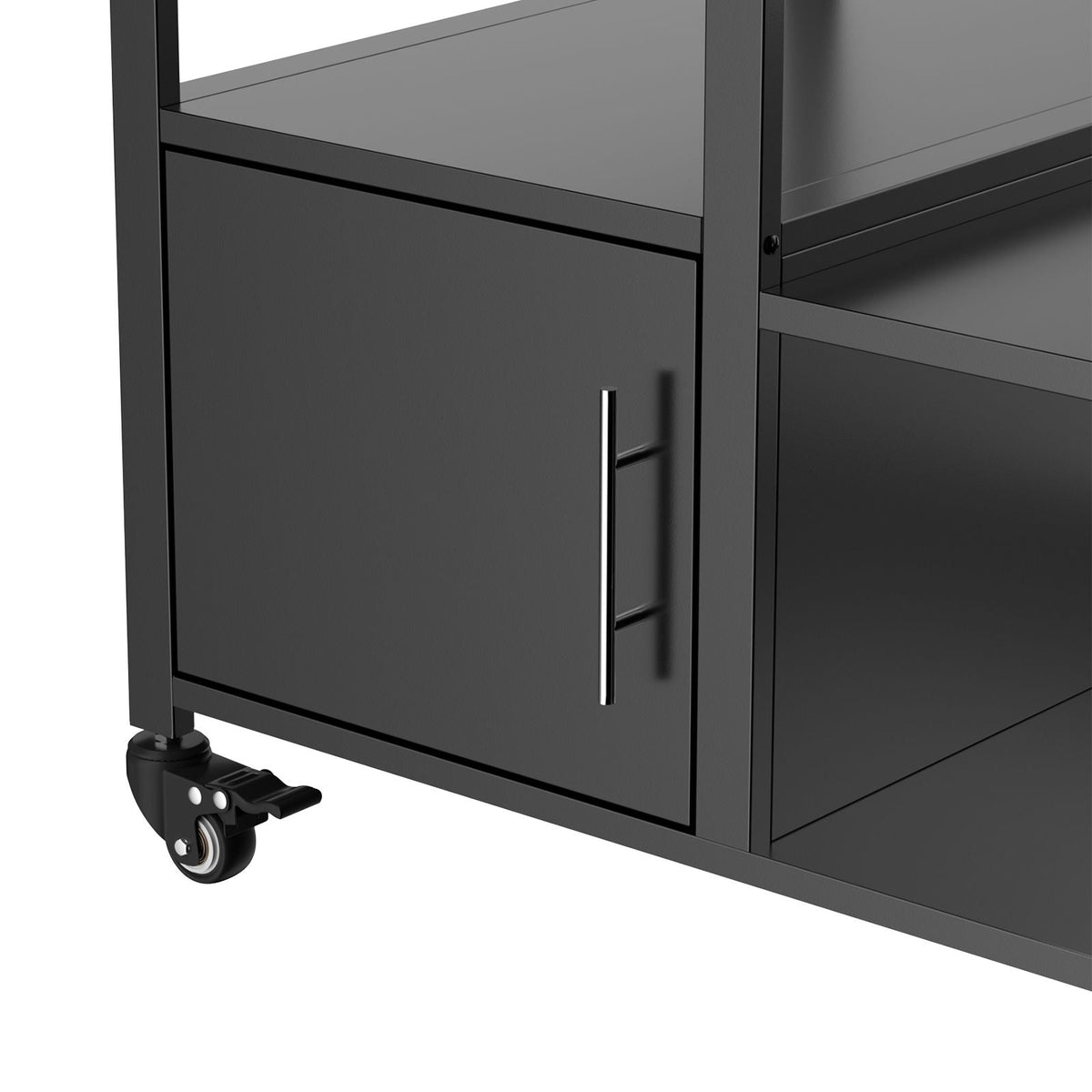 Outdoor Grill Table for Big Egg‑Style BBQ with Metal & Stainless Steel Cart and Storage — Black/Silver
