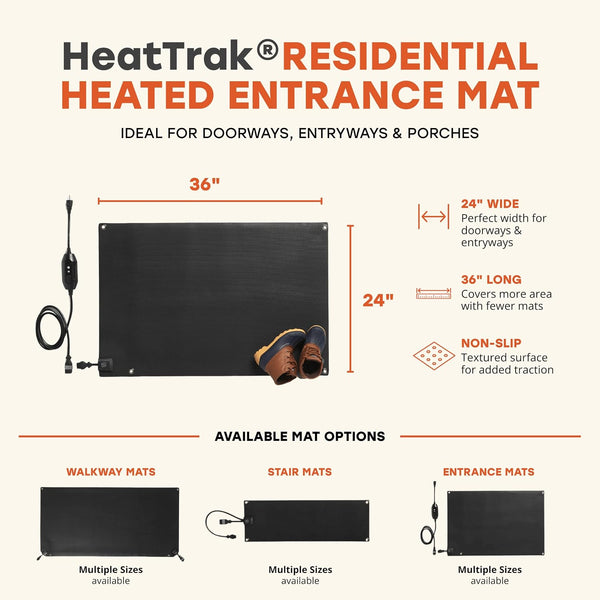 Heated Snow Melting Mats for Entrances - Heated Outdoor Mats - Trusted Snow and Ice Melt Products - Includes GFCI Power Cord - No-Slip Heating Entrance Mat (24" X 36")