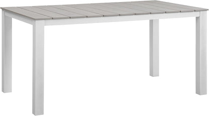 Junction Wicker Rattan 7-Piece Outdoor Patio Dining Set with 63" Dining Table and Six Dining Armchairs with Cushions in Gray White