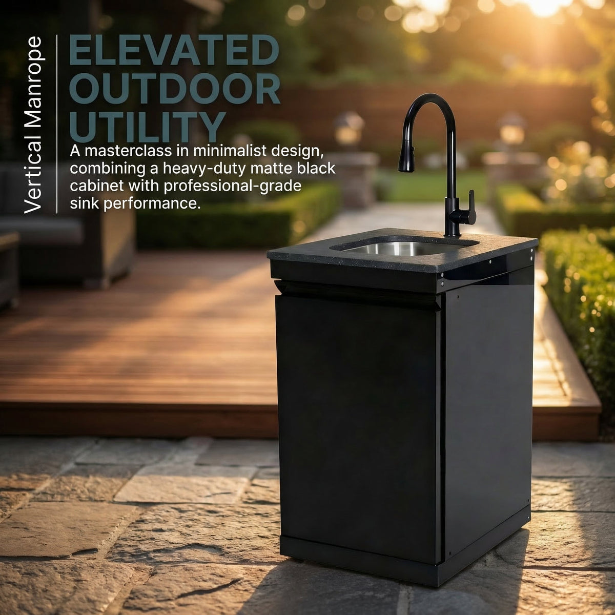 Stainless Steel Double‑Door Outdoor Sink Cabinet with Tap
