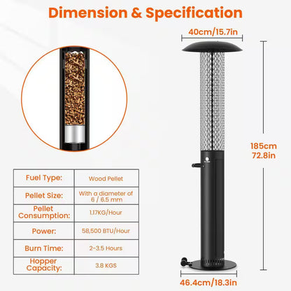 58,500 BTU Steel Wood Pellet Freestanding Patio Heater with Wheels-Black