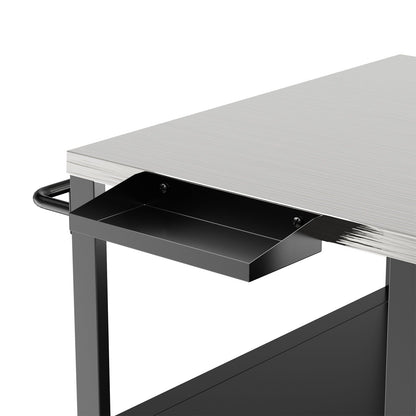 Outdoor Grill Table for Big Egg‑Style BBQ with Metal & Stainless Steel Cart and Storage — Black/Silver