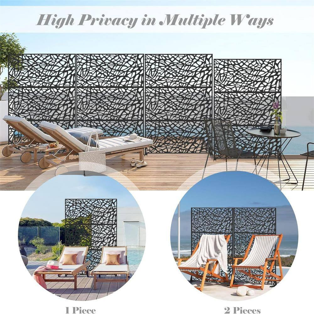 4.03 Ft. X 5.9 Ft. Outdoor and Indoor Freestanding Steel Squared Flat Privacy Screen, Fence Panels in Black
