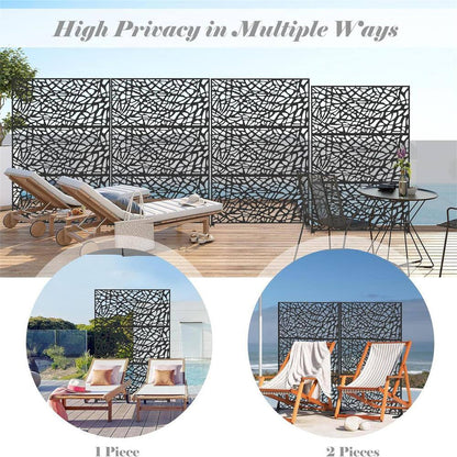 4.03 Ft. X 5.9 Ft. Outdoor and Indoor Freestanding Steel Squared Flat Privacy Screen, Fence Panels in Black