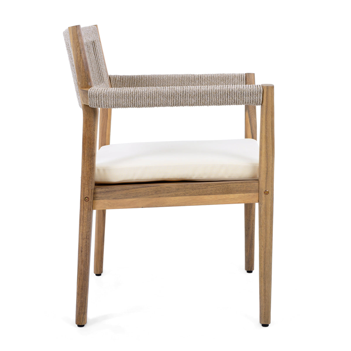 raided Acacia Outdoor Dining Chair Set of 4 — Teak Look with Beige Rope & Cream Cushions
