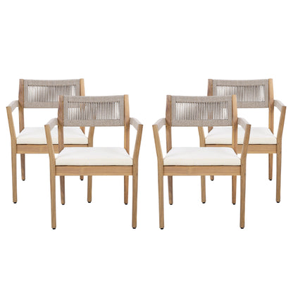 raided Acacia Outdoor Dining Chair Set of 4 — Teak Look with Beige Rope & Cream Cushions