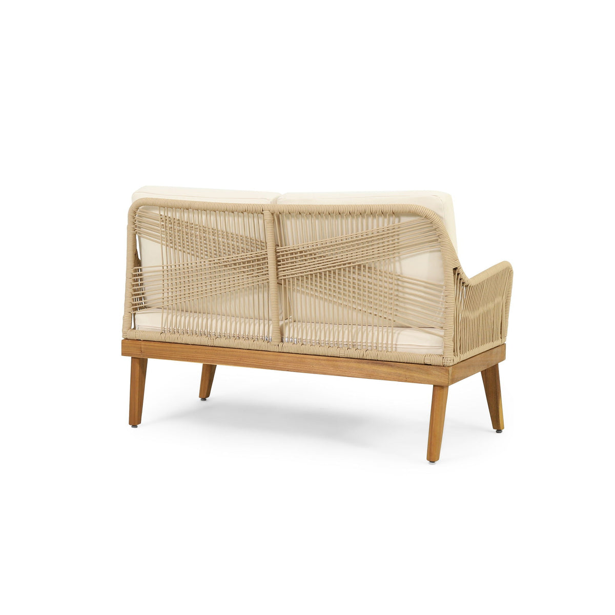 Hueber 4‑Piece Acacia Wood Outdoor Chat Set with Rope Detailing & Water‑Resistant Cushions