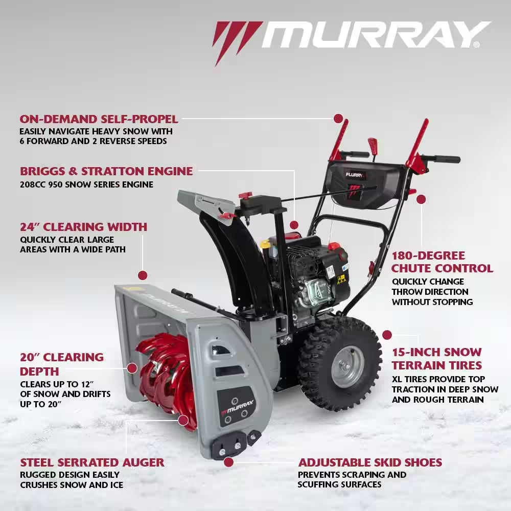 24 In. 208Cc Self-Propelled 2-Stage Gas Snow Blower with Electric Start