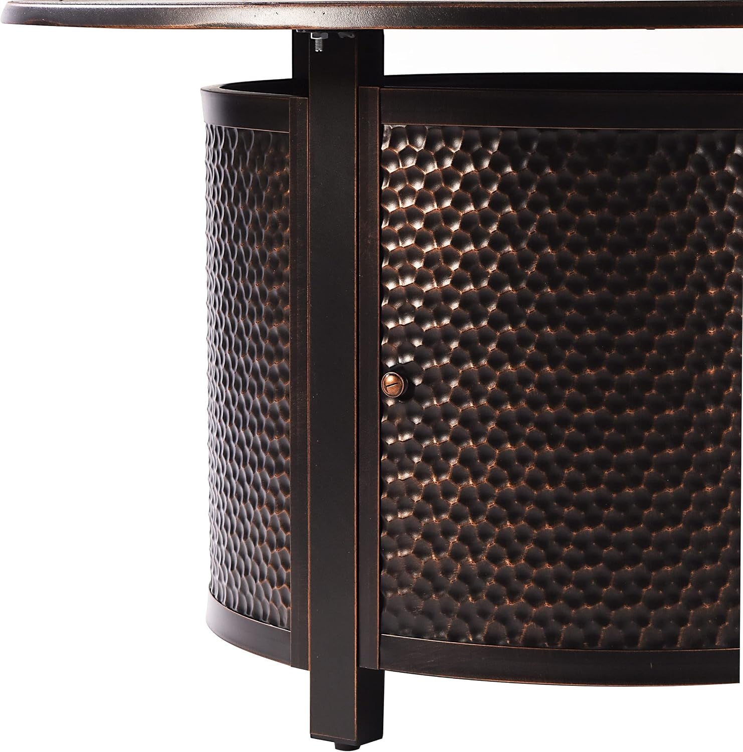 AZMATERA-FPT-AC Aluminum 44 In. round Propane Beads, Lid and Fabric Cover Finish Outdoor Fire Table, Antique Copper