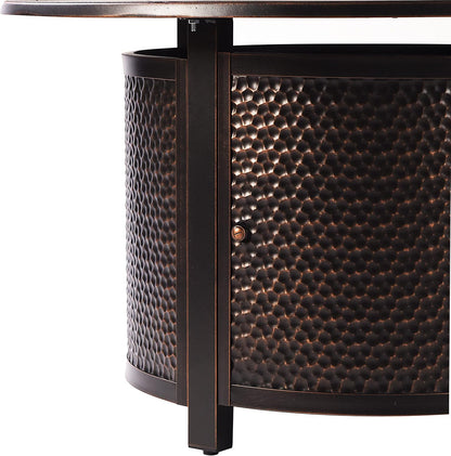 AZMATERA-FPT-AC Aluminum 44 In. round Propane Beads, Lid and Fabric Cover Finish Outdoor Fire Table, Antique Copper