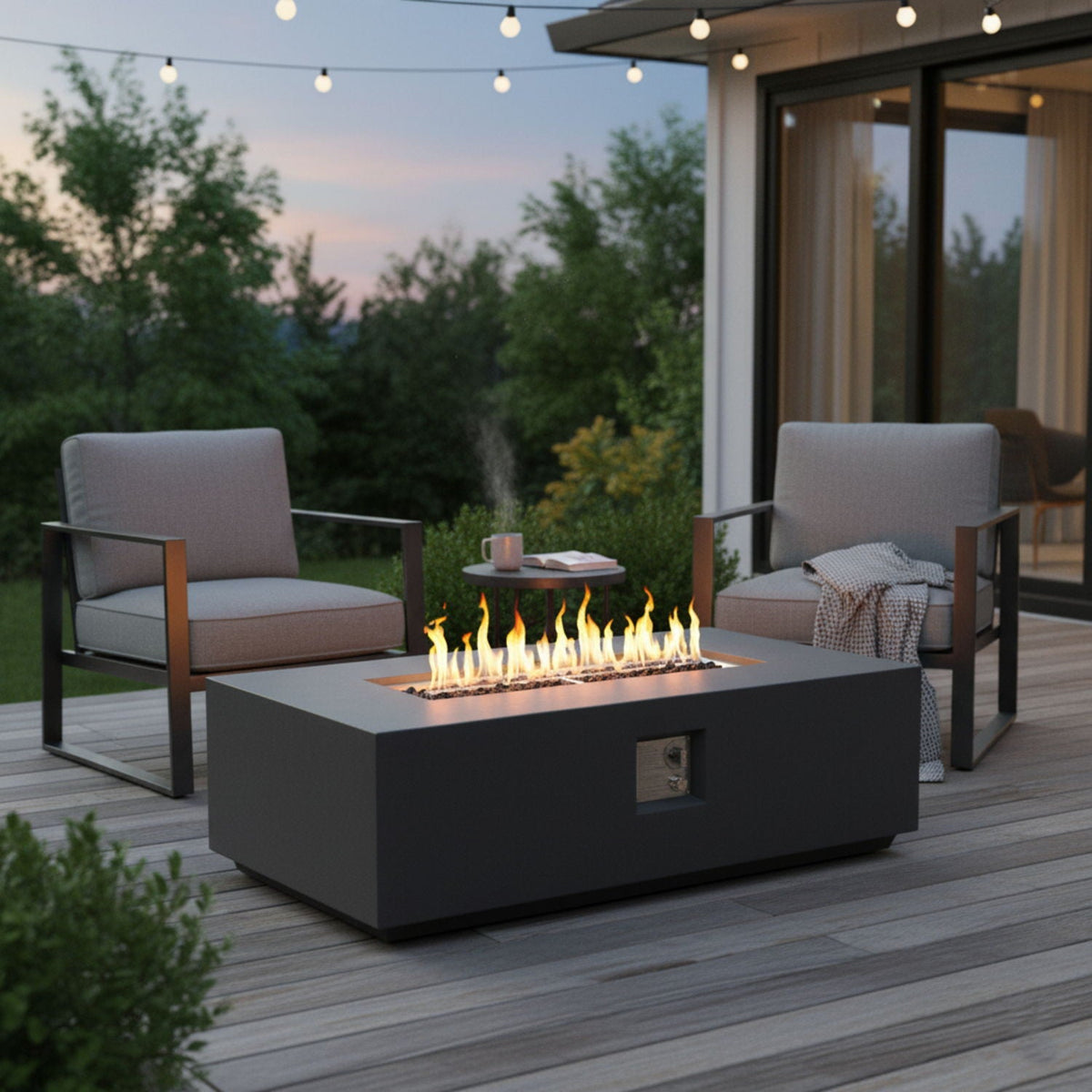 Volon 48" × 30" Rectangular Fiber‑Concrete Fire Pit Table – Light Gray - 50,000 BTU